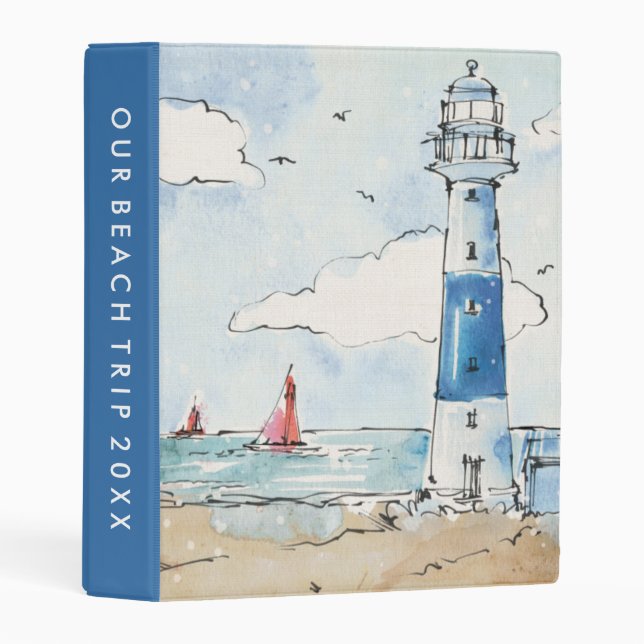 Add Your Text | Blue and White Lighthouse Mini Binder (Front/Spine)