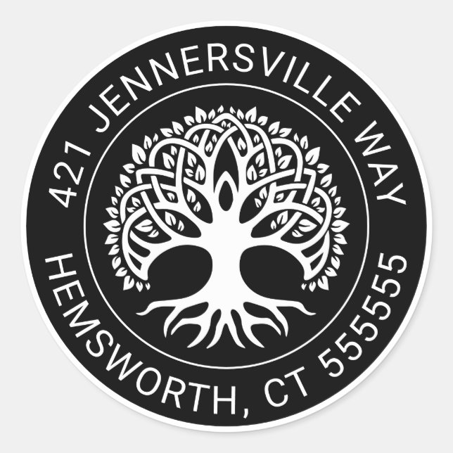 Add Your Text | Celtic Tree Address Classic Round Sticker (Front)