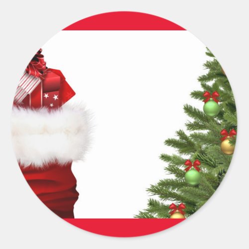 Add Your Text Christmas Tree And Gifts Blank Classic Round Sticker