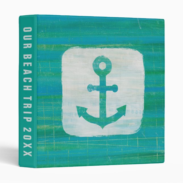 Add Your Text | Coastal Art | Aqua Anchor Binder (Front/Spine)