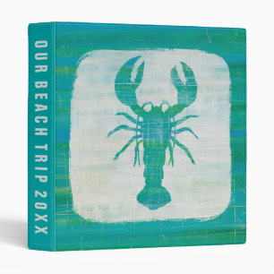 Add Your Text   Coastal Art   Aqua Lobster 3 Ring Binder