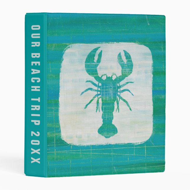 Add Your Text | Coastal Art | Aqua Lobster Mini Binder (Front/Spine)