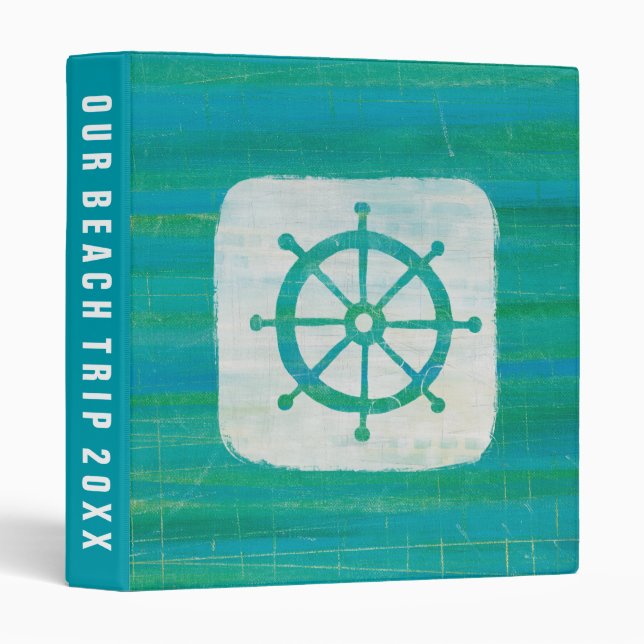 Add Your Text | Coastal Art | Aqua Steering Wheel 3 Ring Binder (Front/Spine)