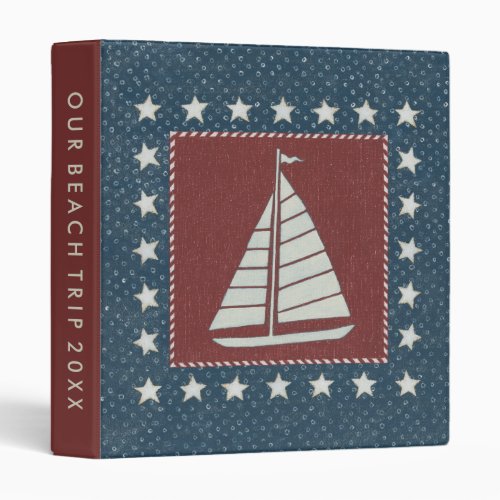 Add Your Text  Coastal Art  Sailboat on Red 3 Ring Binder