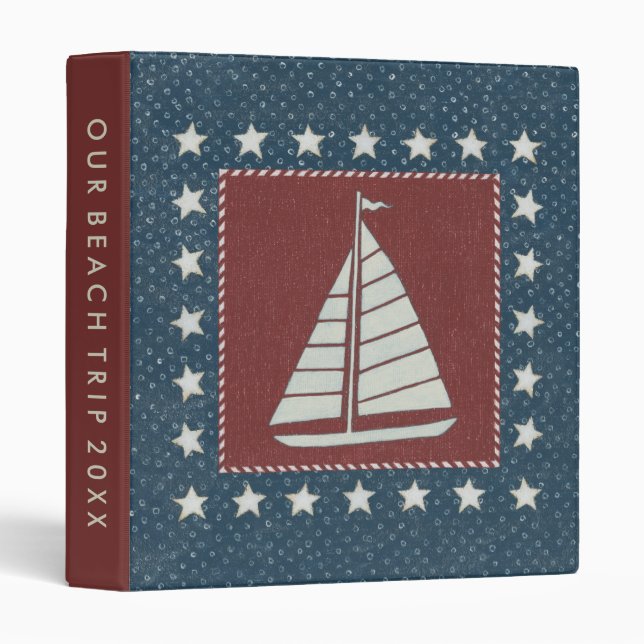 Add Your Text | Coastal Art | Sailboat on Red 3 Ring Binder (Front/Spine)