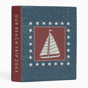 Add Your Text Coastal Art Sailboat on Red Mini Binder