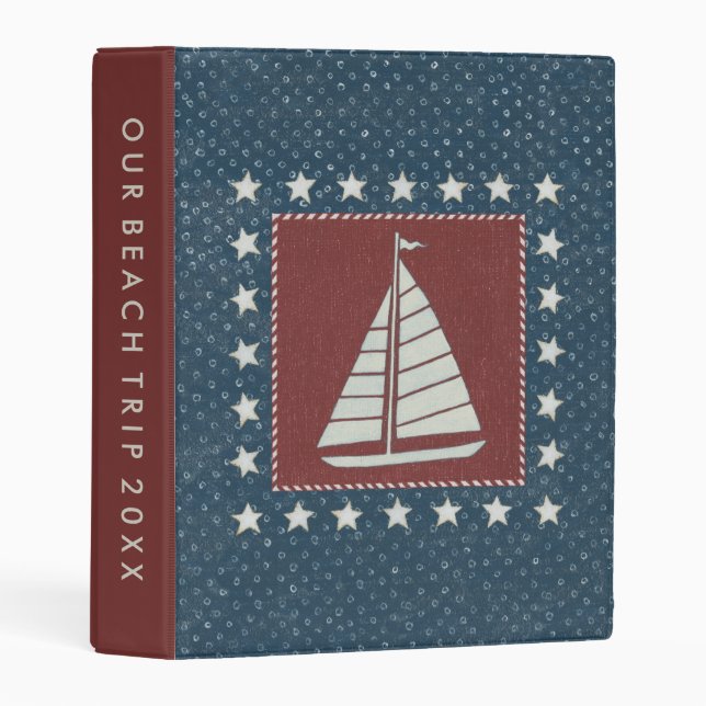 Add Your Text | Coastal Art | Sailboat on Red Mini Binder (Front/Spine)