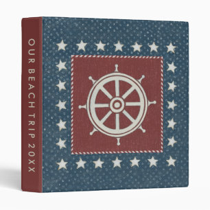 Add Your Text Coastal Art Ship wheel on Red 3 Ring Binder