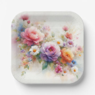 Add Your Text Custom Template Watercolor Flowers Paper Plates