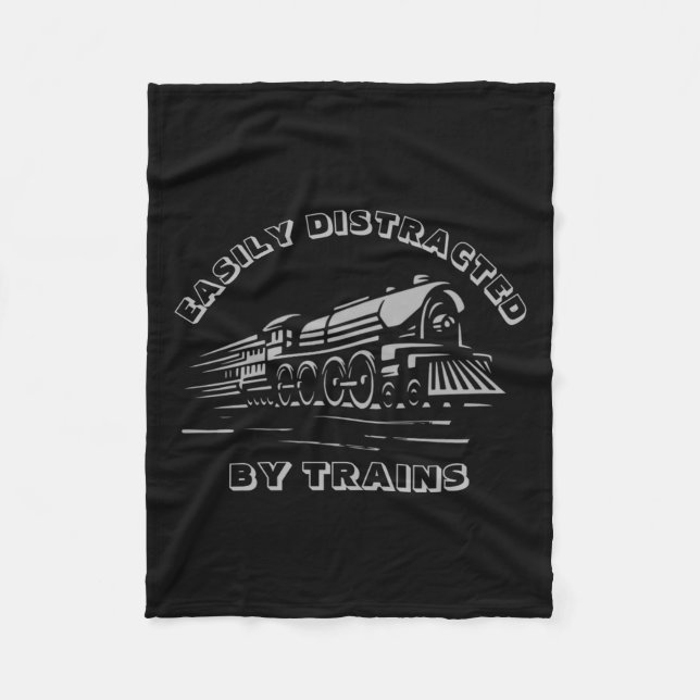 Add Your Text Easily Distracted By Steam Trains  Fleece Blanket (Front)
