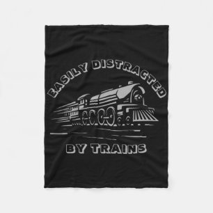 Add Your Text Easily Distracted By Steam Trains T Fleece Blanket