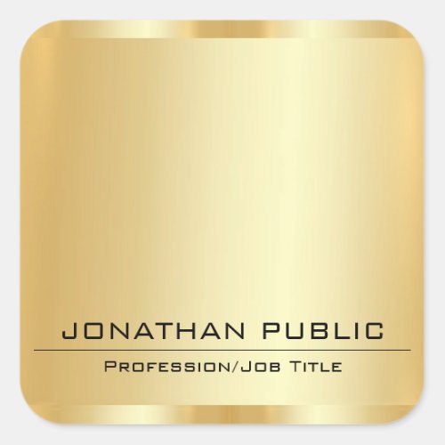 Add Your Text Faux Gold Metallic Look Elegant Square Sticker