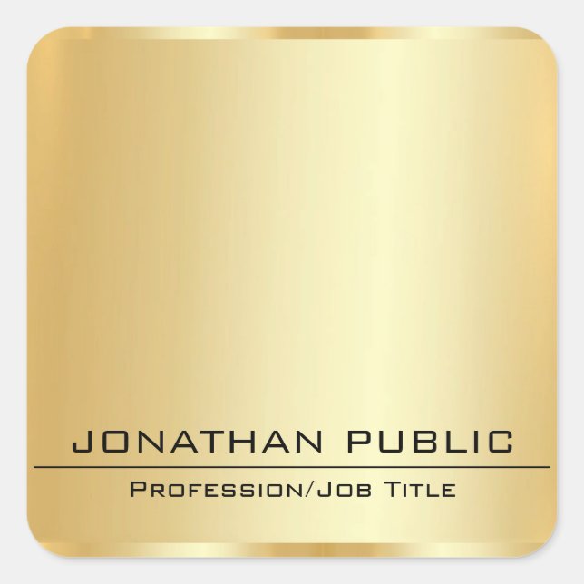 Add Your Text Faux Gold Metallic Look Elegant Square Sticker (Front)