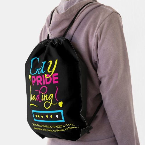 Add Your Text Gay Pride Loading Blue Pink Black Drawstring Bag