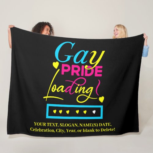 Add Your Text Gay Pride Loading Blue Pink Black Fleece Blanket