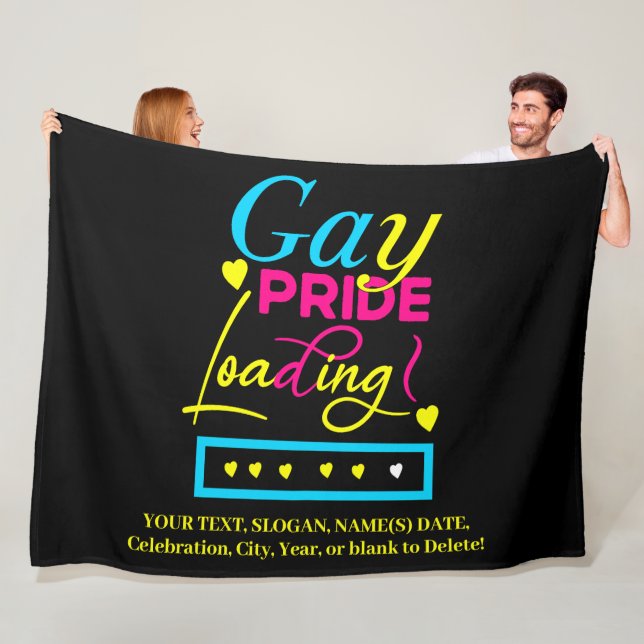 Add Your Text, Gay Pride Loading, Blue Pink, Black Fleece Blanket (In Situ)