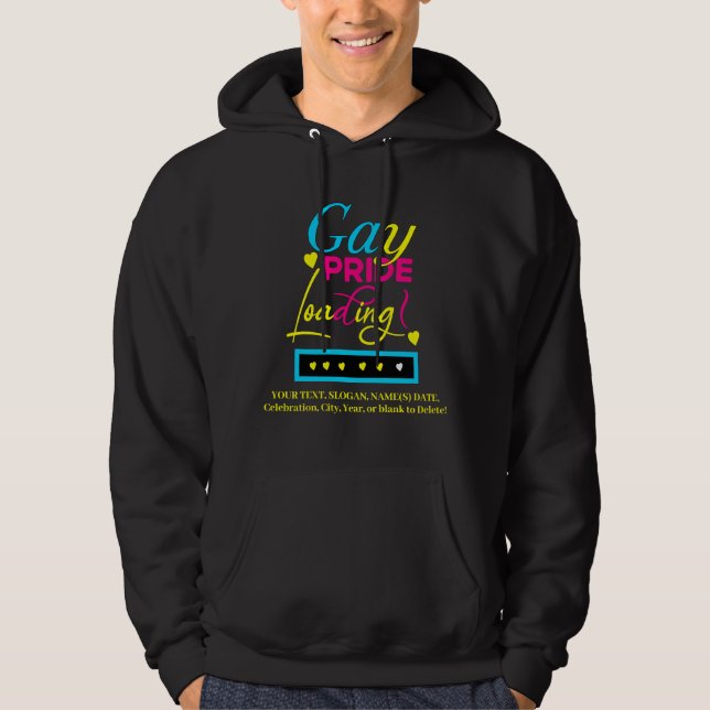 Add Your Text, Gay Pride Loading, Blue Pink, Black Hoodie (Front)