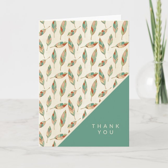 Add Your Text | Geometric Feather Pattern Letterpress Thank You Card (Front)
