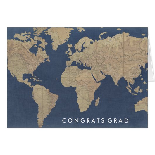 Add Your Text | Gold and Blue World Map Cards (Front Horizontal)