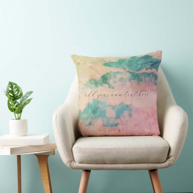 Add Your Text Grunge Watercolor Landscape Throw Pillow (Chair)
