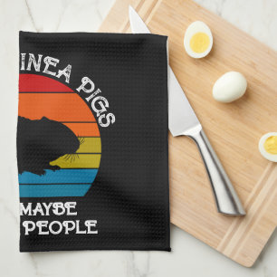 Add Your Text, Guinea Pig on Red Blue Sunset Kitchen Towel