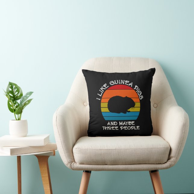 Add Your Text, Guinea Pig on Red Blue Sunset  Throw Pillow (Chair)