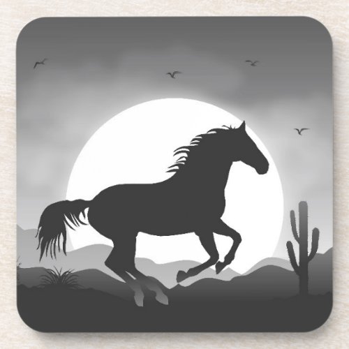 Add Your Text Horse in Black and White Silhouette Coaster