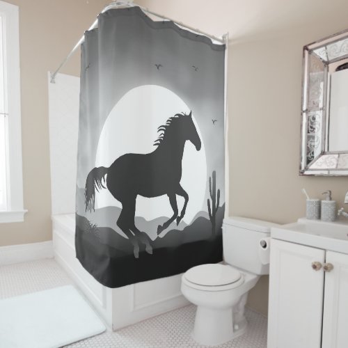 Add Your Text Horse in Black and White Silhouette Shower Curtain