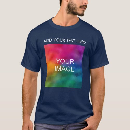 Add Your Text Image Photo Template Mens Navy Blue T_Shirt