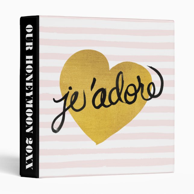 Add Your Text | J'adore Quote | Black & Gold Heart Binder (Front/Spine)