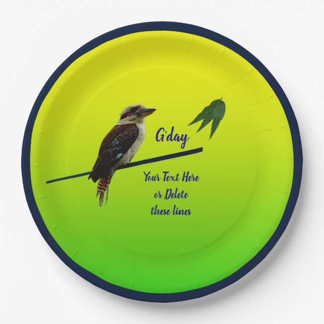 Add Your Text, Kookaburra Australia Day Party 9"  Paper Plates (Front)
