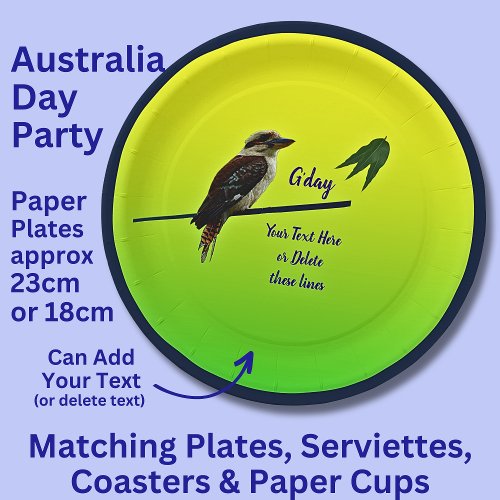 Add Your Text Kookaburra Australia Day Party 9  Paper Plates