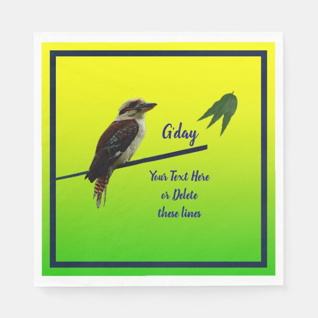 Add Your Text, Kookaburra Australia Day Party  Napkins (Front)