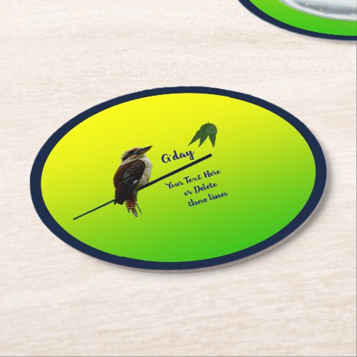 Add Your Text Kookaburra Australian Party 7  Round Paper Coaster