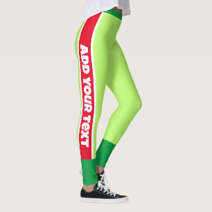 Add your text l Boho colors l Neon l Green Red Leggings