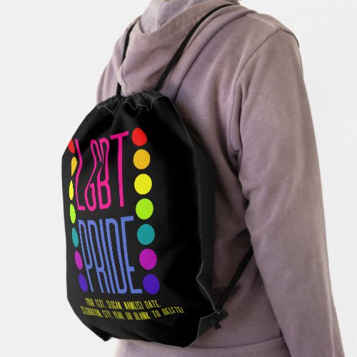 Add Your Text LGBT Pride Pink Blue  Colors Black Drawstring Bag