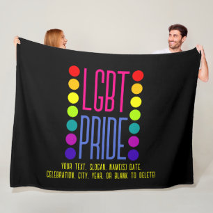 Add Your Text, LGBT Pride Pink Blue + Colors Black Fleece Blanket