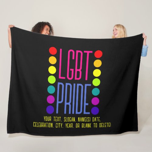 Add Your Text LGBT Pride Pink Blue  Colors Black Fleece Blanket