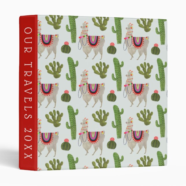 Add Your Text | Llamarama Collection | Cactus & Ll 3 Ring Binder (Front/Spine)