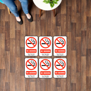 Add Your Text Message, 6 x Red No Smoking Signs Fl Floor Decals
