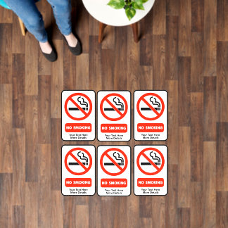 Add Your Text Message, 6 x Red No Smoking Signs Fl Floor Decals