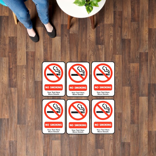 Add Your Text Message, 6 x Red No Smoking Signs Fl Floor Decals (Floor)