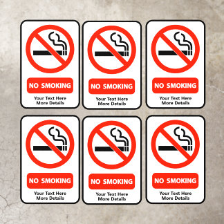 Add Your Text Message, 6 x Red No Smoking Signs Floor Decals