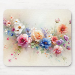 Add Your Text Name Elegant Watercolor Flowers Mouse Pad