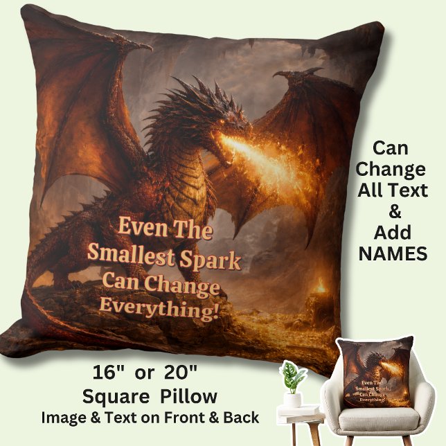 Add Your Text Name Fire Dragon In His Lair Throw Pillow (Creator Uploaded)