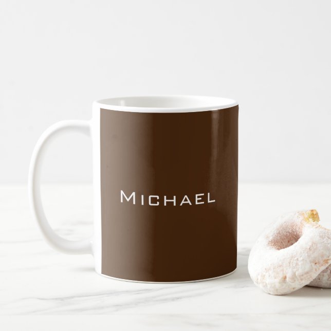 Add Your Text Name Minimal Design Template Brown Coffee Mug (With Donut)