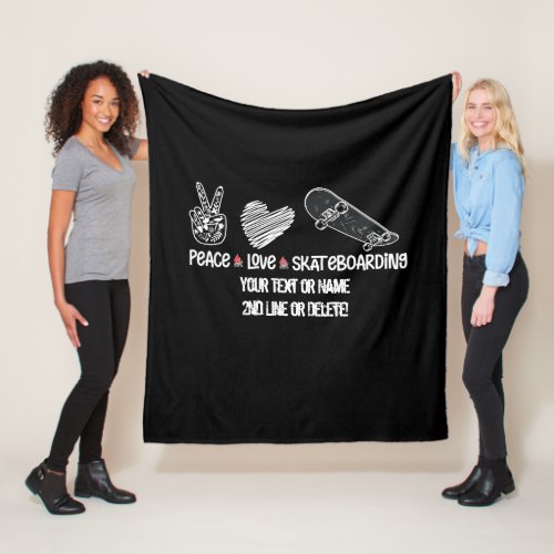 Add Your Text Name Peace Love Skateboarding       Fleece Blanket