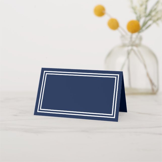 Add Your Text Navy Blue with Double White Borders Place Card (Front)