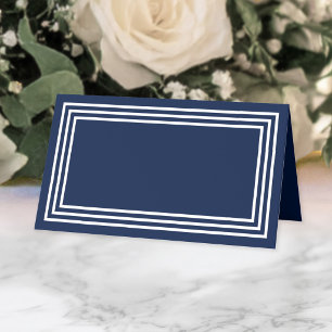 Add Your Text Navy Blue with Triple White Borders Place Card
