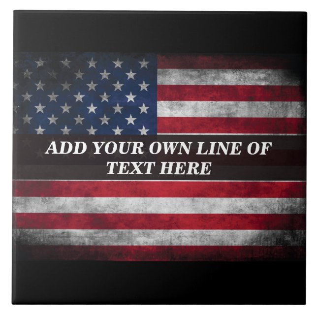 Add your text on American flag  Ceramic Tile (Front)